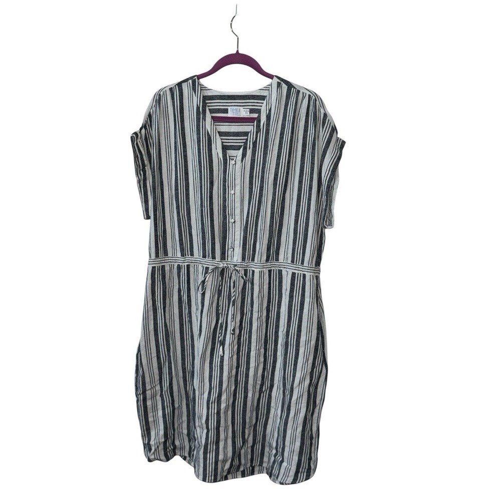 Time and Tru Women's XL 16–18 Striped Button Front Party‎ Dress Drawstring Waist